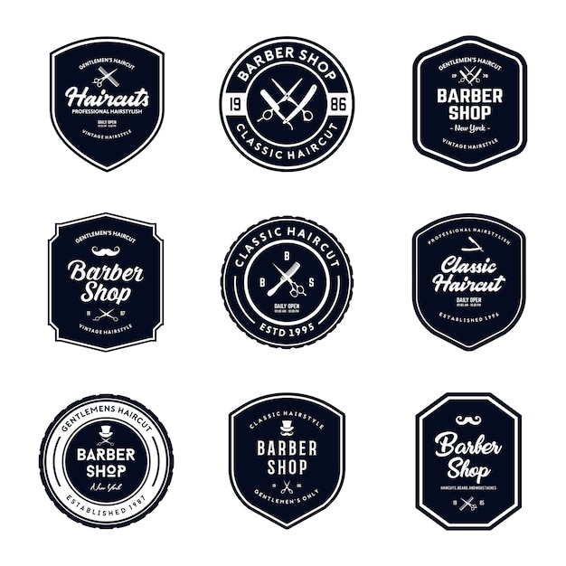 Download Free Conjunto De Crachas Vintage Barber Shop Vetor Premium Use our free logo maker to create a logo and build your brand. Put your logo on business cards, promotional products, or your website for brand visibility.