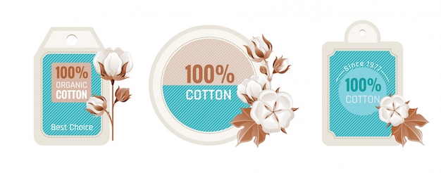 Conjunto de design de rótulo ecológico de algodão. Vetor Premium