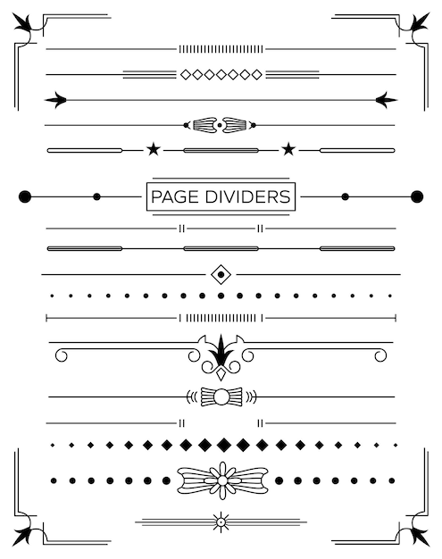 Conjunto De Divisores De Página Decorativos Retrô E Elementos De Design Ilustração Vetorial 8670