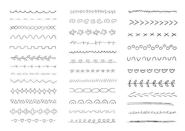 Conjunto De Divisores E Borda De Linha Doodle Desenhado De Mão Elementos De Design Ilustração 1169