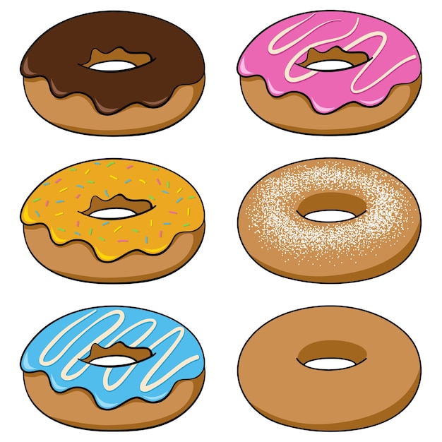 Conjunto De Donuts Na Ilustração Do Estilo Dos Desenhos Animados Vetor Premium