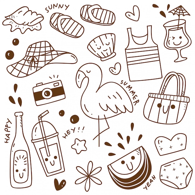 Conjunto de doodle de verão Vetor Premium