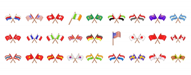 Conjunto de elemento de bandeira do país. conjunto de desenhos animados de elementos do vetor de bandeira do país Vetor Premium