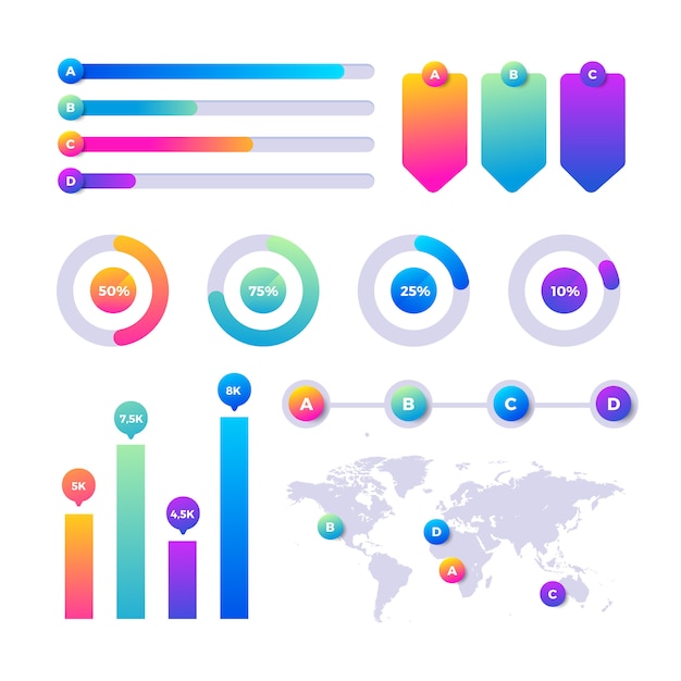 Conjunto de elementos coloridos e gradiente infográfico Vetor grátis
