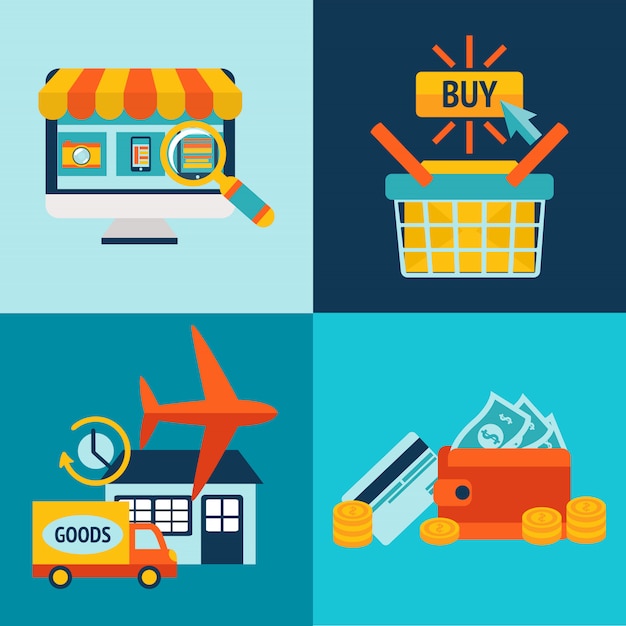 Conjunto de elementos de negócios de compras on-line Vetor grátis