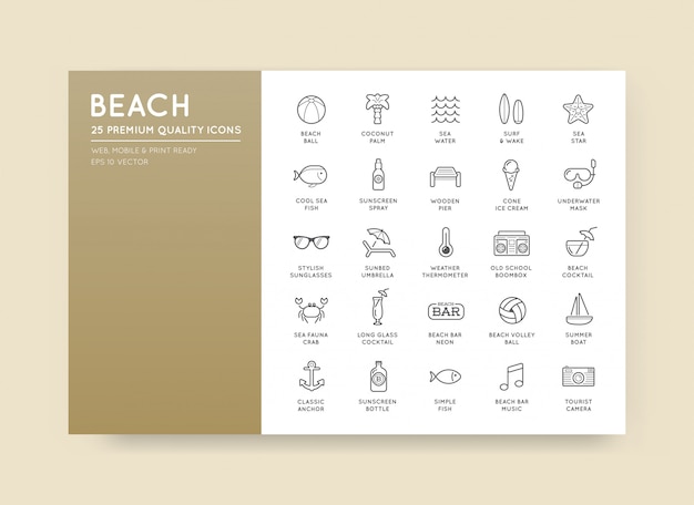 Conjunto de elementos do mar praia bar e verão pode ser usado como logotipo ou ícone em qualidade premium Vetor Premium