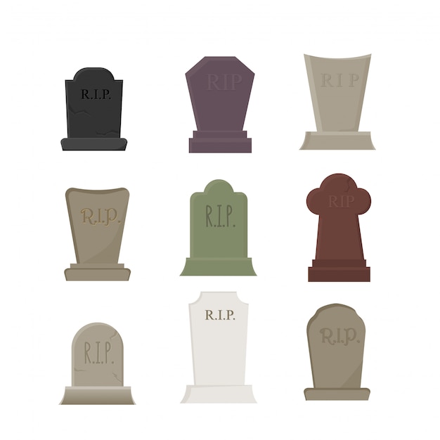 Conjunto de elementos do vetor para o halloween, cemitério e sepulturas com lápides, isoladas no branco Vetor Premium