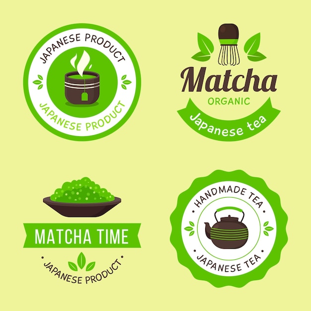 Conjunto De Emblemas De Chá Matcha Verde Vetor Grátis 7284