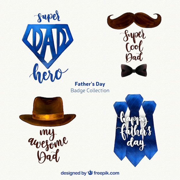 Conjunto de emblemas do dia dos pais com acessórios Vetor grátis