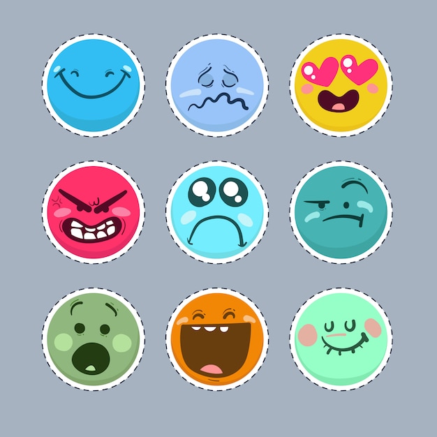 Conjunto De Emoticons Engraçados Vetor Premium