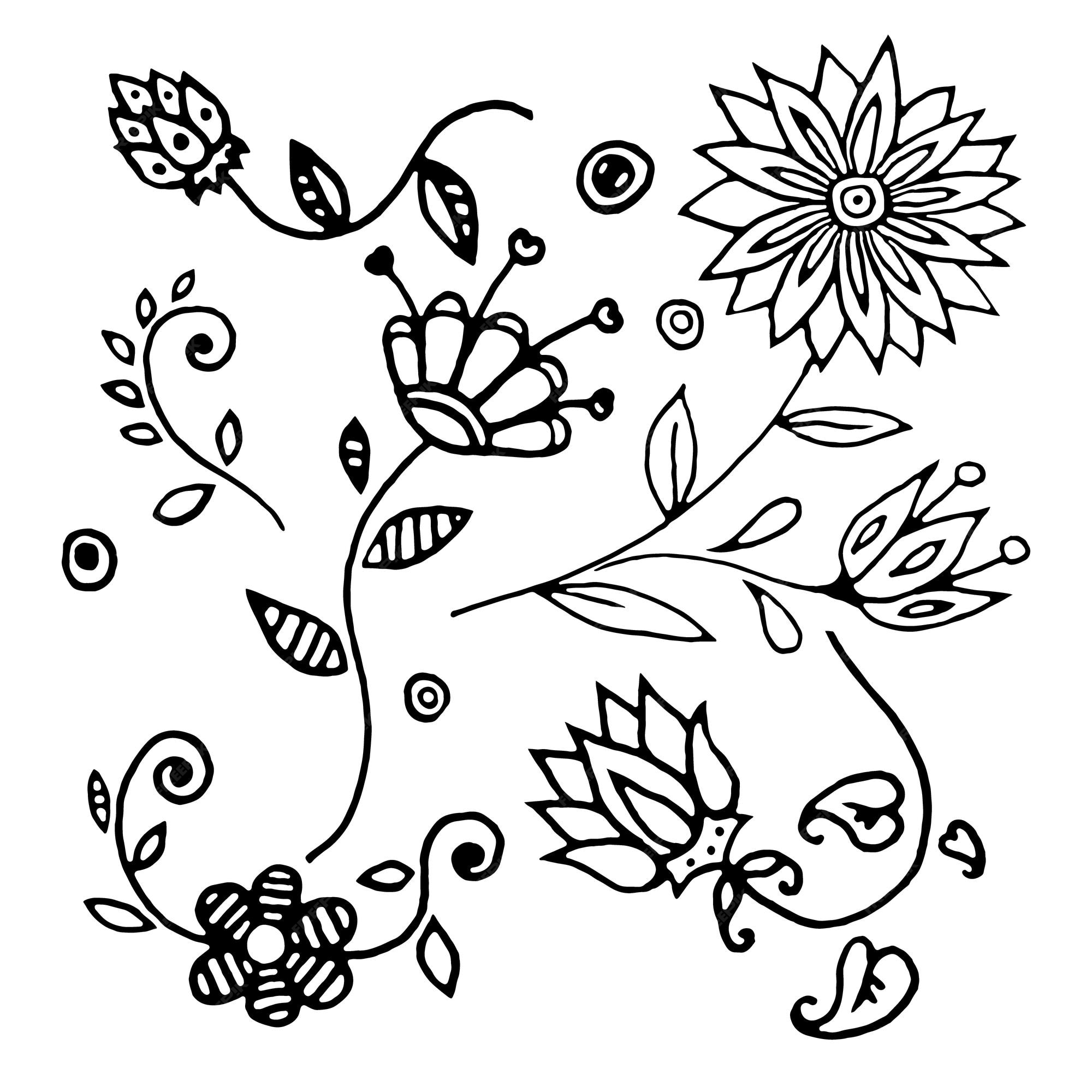 Conjunto De Flores Desenhadas à Mão Decoração Floral Para Capas Cartões Papelaria Convites 2859