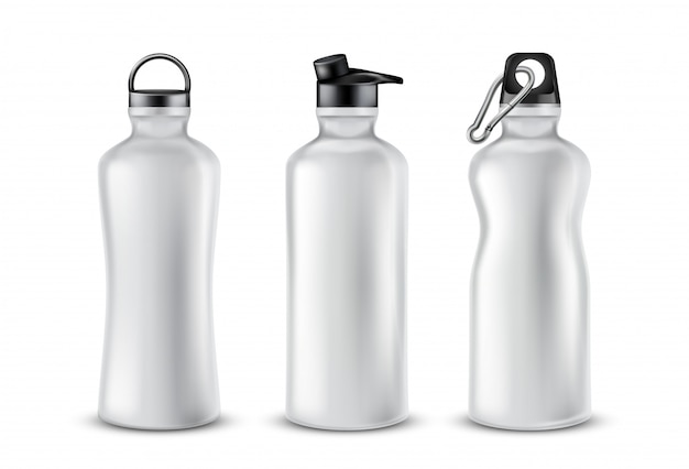 Conjunto de frascos de plástico em branco com tampas para bebidas, isolado no fundo. Vetor grátis