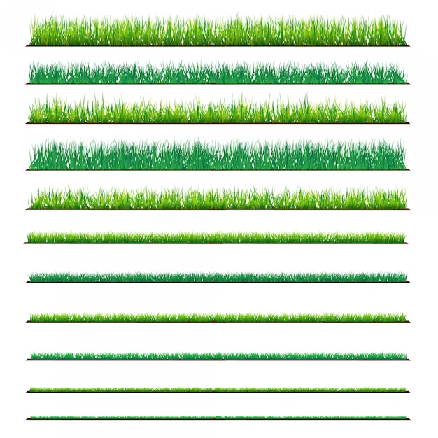 Conjunto de fundos de grama verde, isolado no fundo branco. Vetor Premium