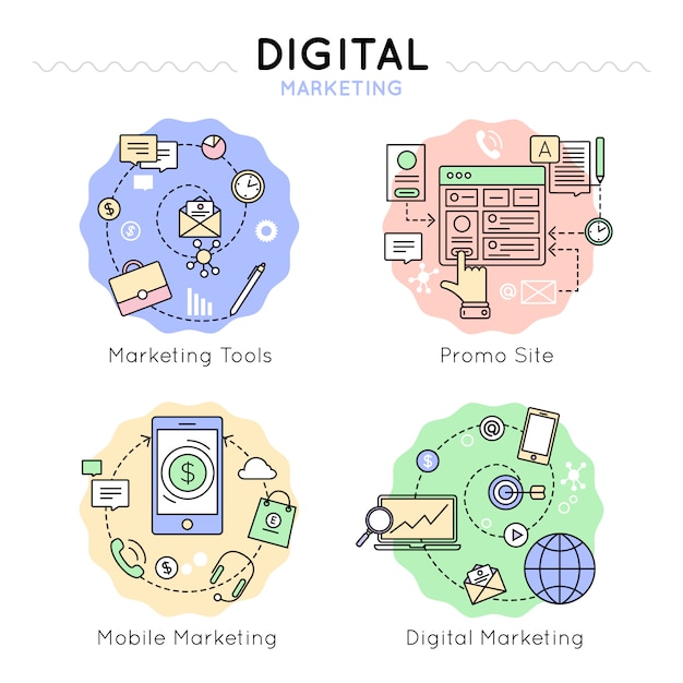 Conjunto De ícones Coloridos De Marketing Digital Vetor Grátis 3838