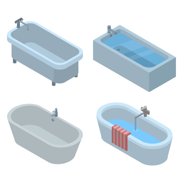 Conjunto de ícones de banheira. isométrico conjunto de ícones de vetor de banheira para web design isolado no fundo branco Vetor Premium