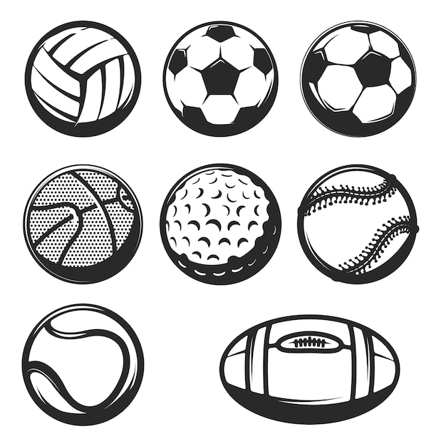 Conjunto De ícones De Bolas De Esporte Em Fundo Branco Elementos Para O Logotipo Etiqueta 9315