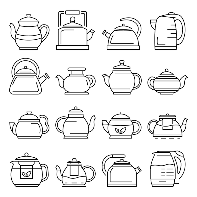 Conjunto de ícones de bule. outline set of icons vector de bule Vetor Premium