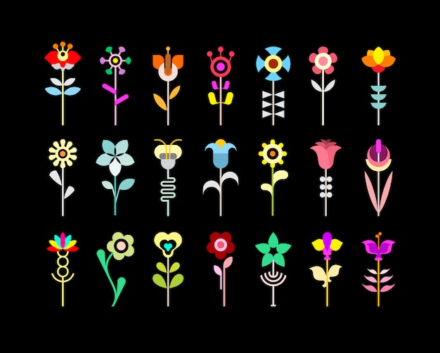 Conjunto de ícones de flores Vetor Premium
