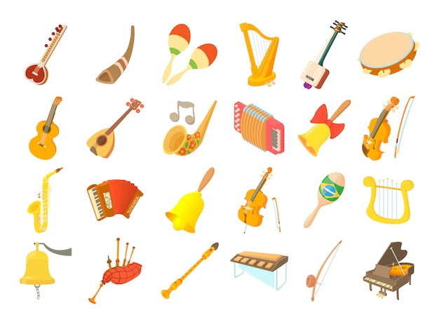 Conjunto de ícones de instrumento musical Vetor Premium