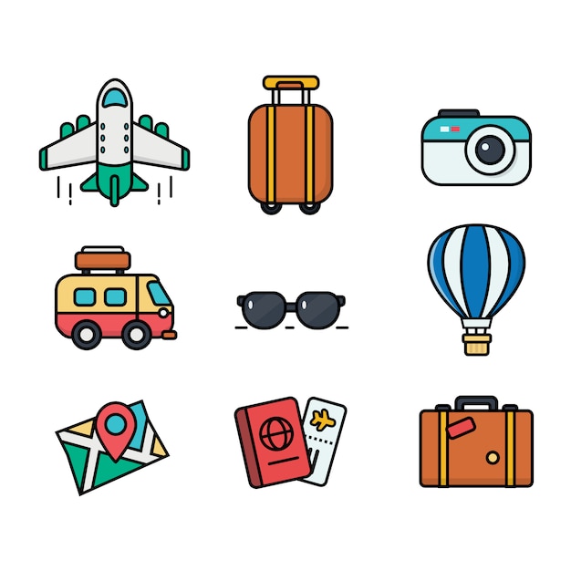 Conjunto de ícones de viagens. estilo simples usar para web e dispositivos móveis. big collection Vetor Premium