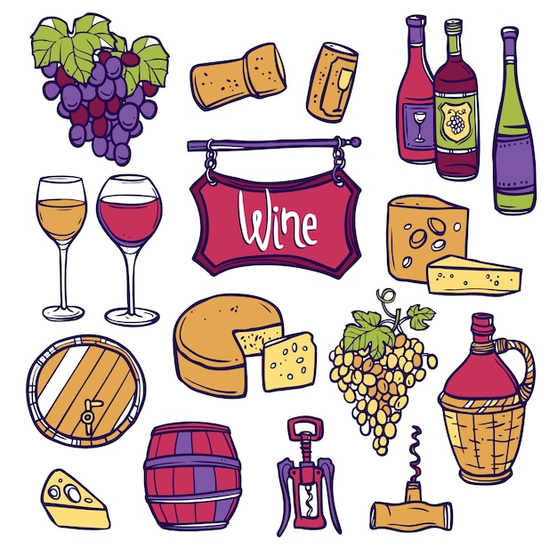 Conjunto de ícones de vinho Vetor grátis