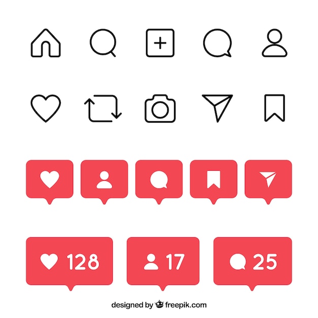 Conjunto De ícones E Notificações Do Instagram Plana Vetor Grátis