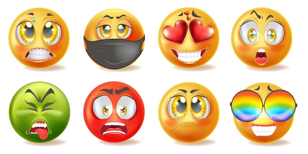 Conjunto De Icones Emoticons Realistas Com Rostos Diferentes Vetor Premium