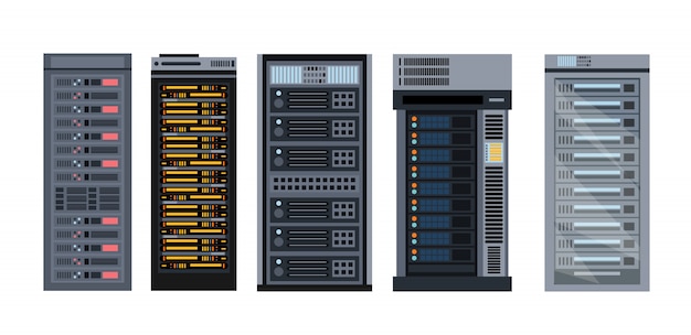 Conjunto De Ilustra O De V Rios Racks De Servidor De Desenho Animado Diferentes Tipos De