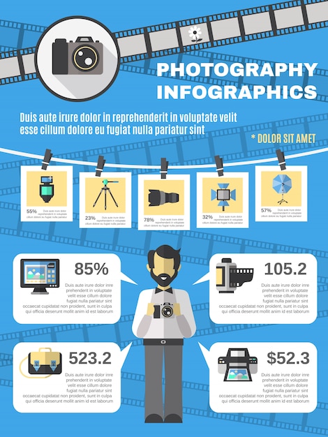 Conjunto de infográficos de fotografia | Vetor Grátis