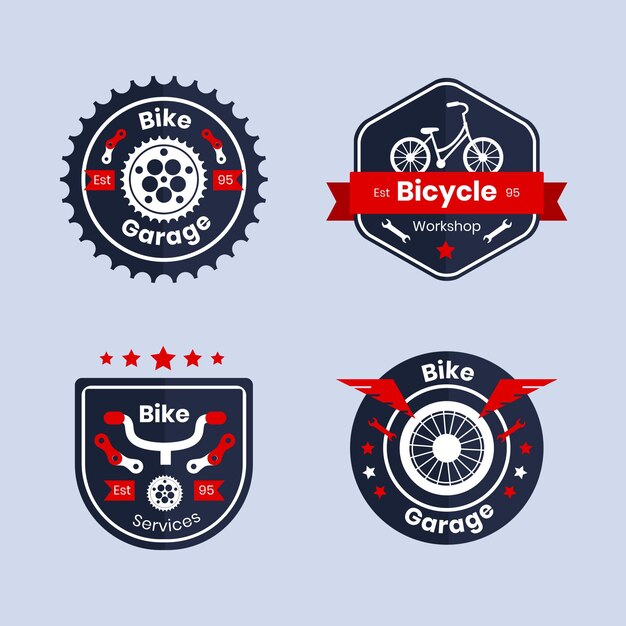 Conjunto de logotipo de bicicleta em design plano Vetor Grátis