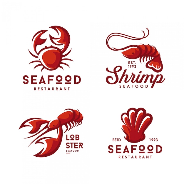 Conjunto De Logotipos De Frutos Do Mar Vetor Premium