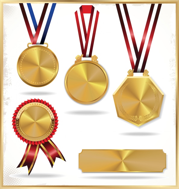 Conjunto De Medalhas Realista Vector Vetor Premium 4420