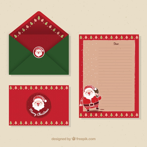 Conjunto de modelos de carta e envelope com papai noel 