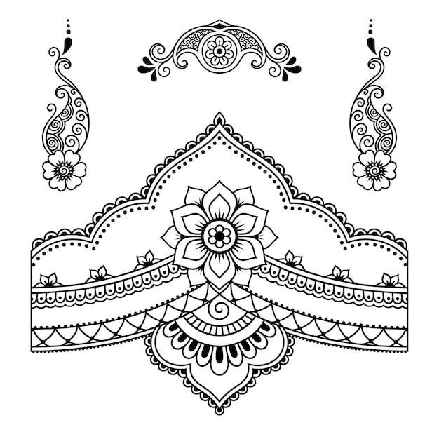 Vetores de Conjunto De Padrão De Flores Mehndi Para Desenho De Henna E  Tatuagem Decoração Em Estilo Étnico Oriental Indiano Enfeite De Rabisco  Esboço De Ilustração Vetorial De Desenho Manual e mais