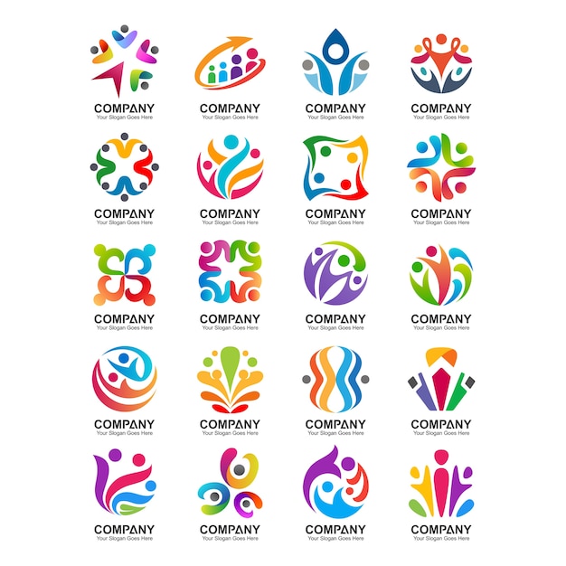 Conjunto de pessoas e logotipo da comunidade Vetor Premium
