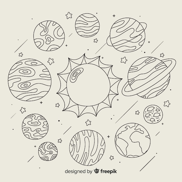 Conjunto de planeta desenhado de mão em estilo doodle Vetor Grátis