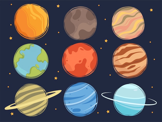 Conjunto De Planetas Do Espaço Dos Desenhos Animados Coleção De Planetas Bonitos E Estrelas Do 8798