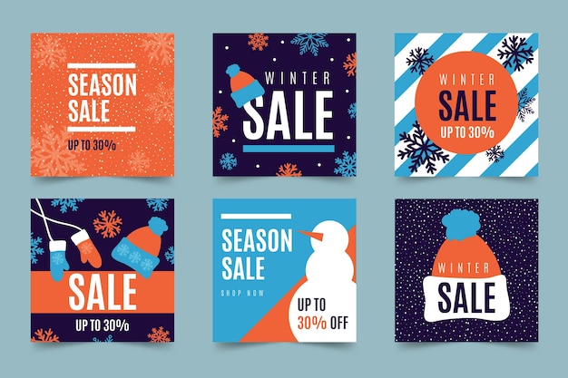 Conjunto de postagens do instagram de venda de inverno Vetor grátis