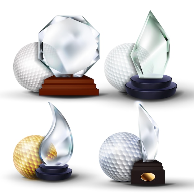 Conjunto de prêmios de jogos de golfe Vetor Premium