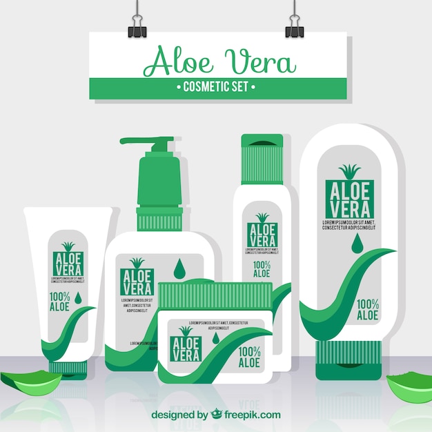 Conjunto De Produtos De Aloe Vera Em Design Plano Vetor Grátis 3966