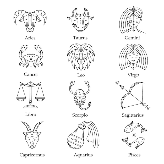 Conjunto De Símbolos Astrológicos Ilustração Dos Signos Do Zodíaco Vetor Premium 4485