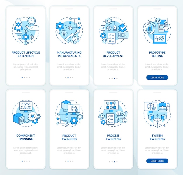 Conjunto De Tela De Aplicativo Móvel De Integração Azul De Tecnologia Gêmea Digital Páginas De 5534