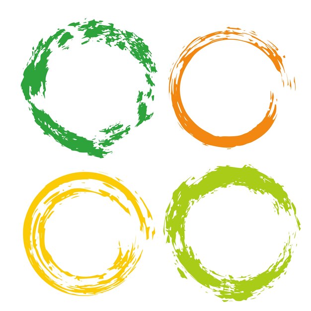 Conjunto de vetores coloridos com pinceles de círculo de arco-íris para quadros, ícones, elementos de design de banner. Vetor Premium