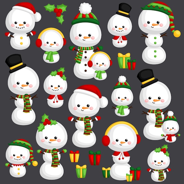 Conjunto de vetores de boneco de neve Vetor Premium