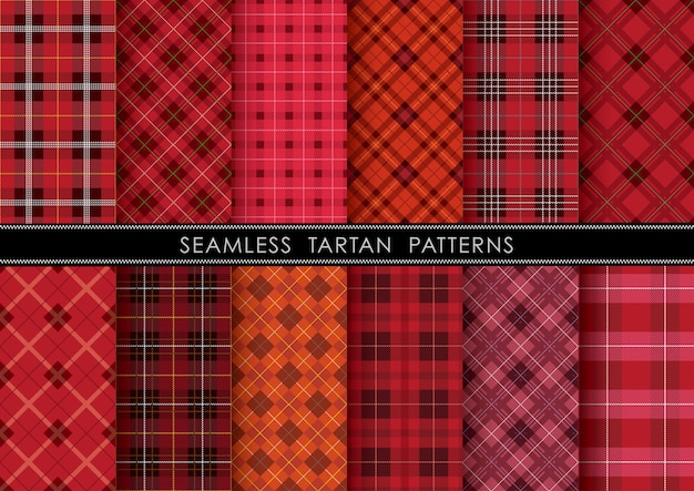 Conjunto de xadrez de tartan sem costura, horizontalmente e verticalmente repetível. Vetor Premium
