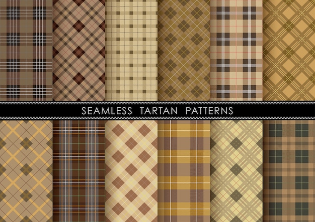 Conjunto de xadrez de tartan sem costura, horizontalmente e verticalmente repetível. Vetor Premium