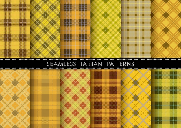Conjunto de xadrez de tartan sem costura, horizontalmente e verticalmente repetível. Vetor Premium