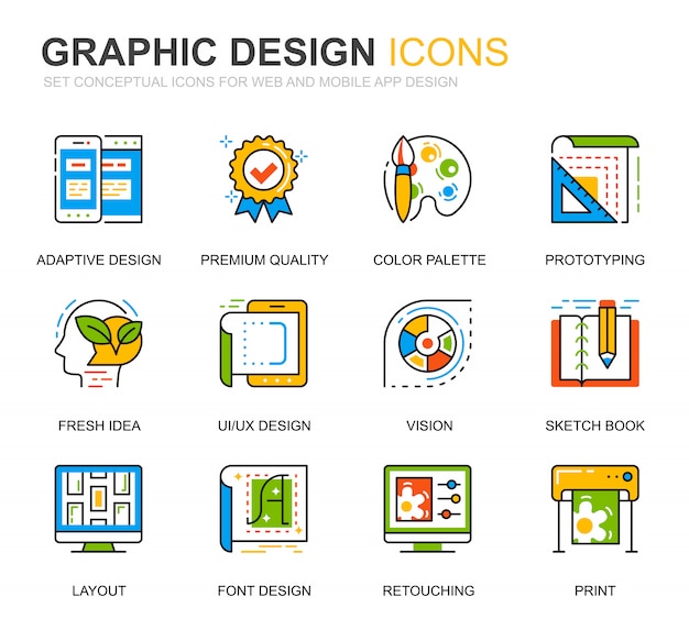 Conjunto simples web e ícones de linha de design gráfico para o site Vetor Premium