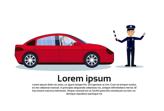Controlador de trânsito policial com carro isolado Vetor Premium