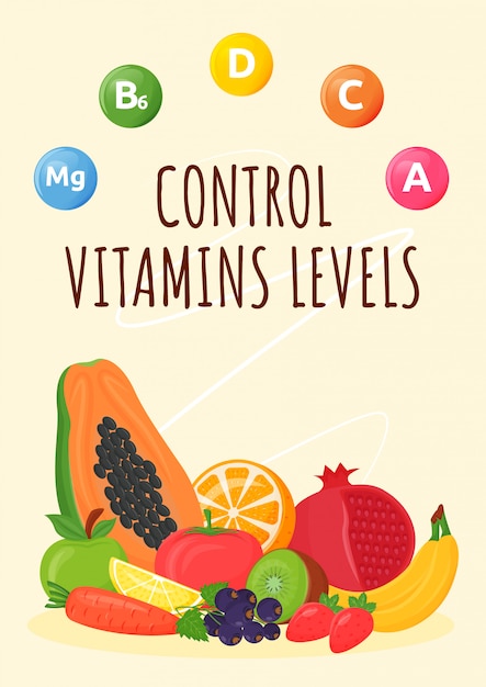 Controle O Modelo De Vetor Plana De Cartaz De Níveis De Vitaminas Frutas E Vegetais Frescos 2420